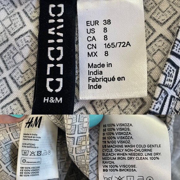 H&M Divided Spaghetti Strap Romper Women’s Size 8 Black & White Abstract Floral - Picture 3 of 6